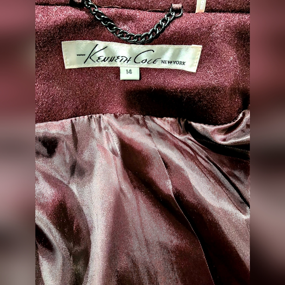 Kenneth Cole New York Double Breasted Funnel Collar Wool Blend Coat Size 14 - Picture 7 of 16